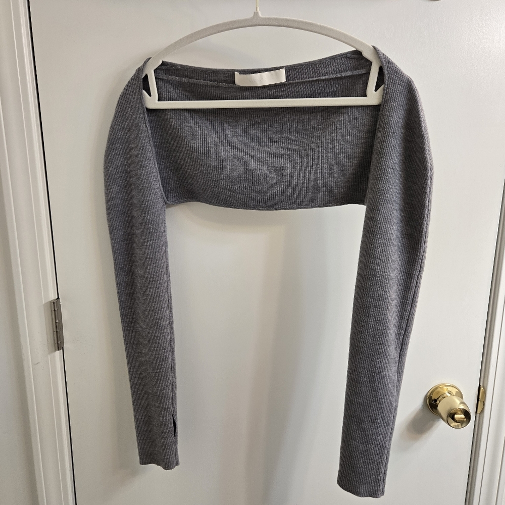 Dion Lee Gray Ribbed Knit Shrug Cardigan Bolero Sweater Sleeves